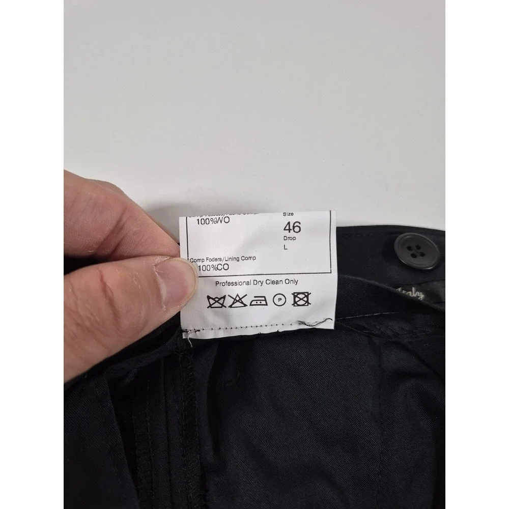 Zanieri Dress Pants Mens 40x37 Black Wool Pleated Tuxedo Stripe Unhemmed Italy